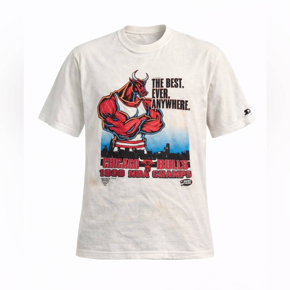 Vintage 1996 Starter Chicago Bulls 'NBA Champs' Logo T-Shirt Made in USA Size L - Picture 1 of 9